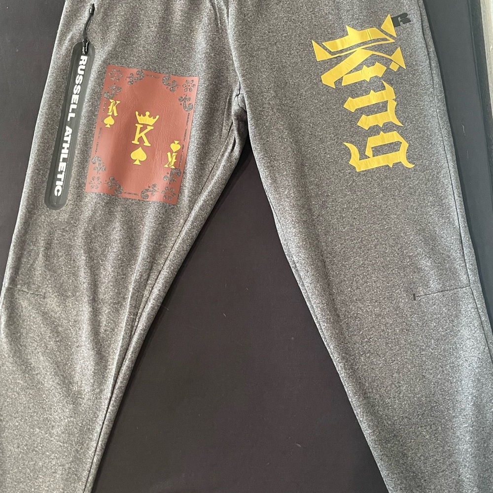 Russell Athletic Men  Gray Joggers with Yellow and Red custom design